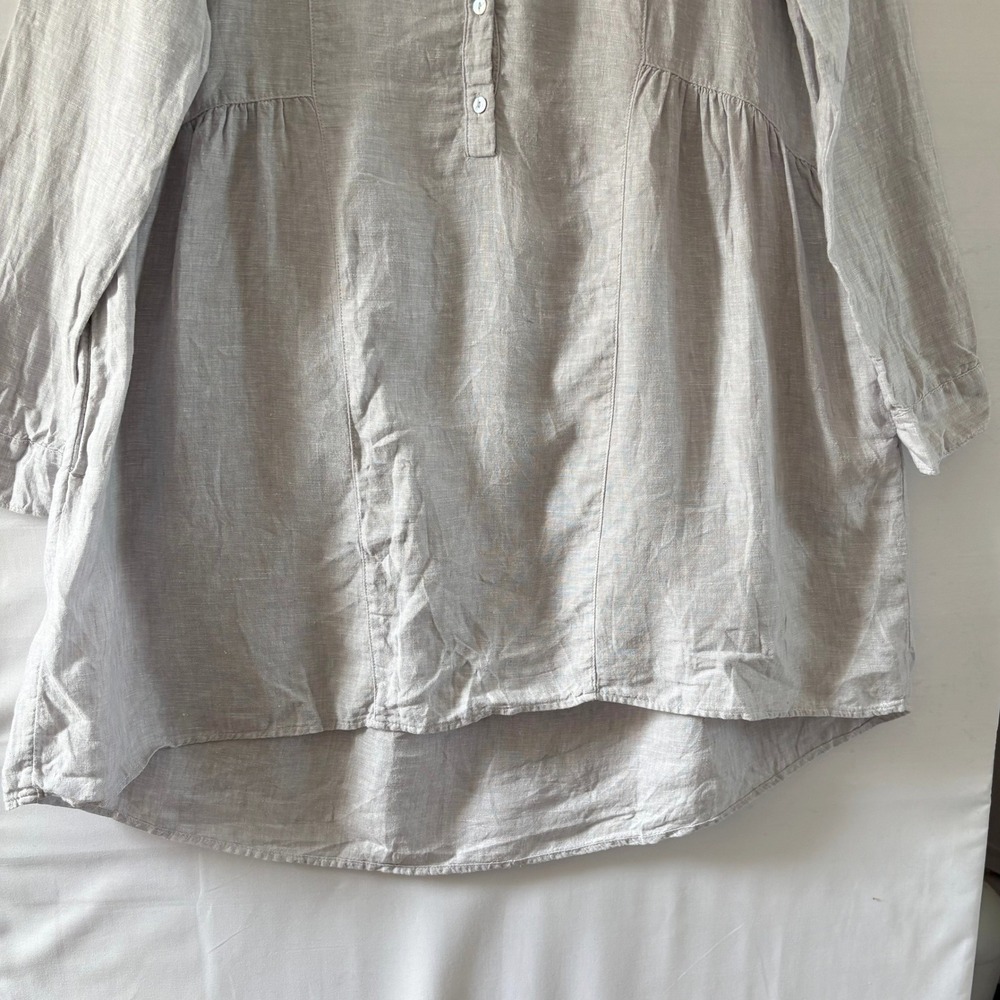 Ralston 100% Linen Tunic Top Grey Long Sleeve High Low Button Front Womens M/L - Picture 6 of 11